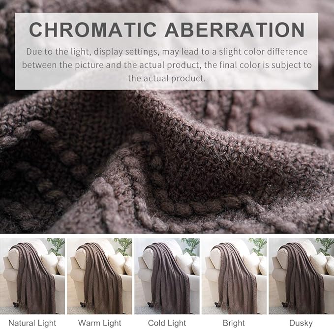 BOURINA Brown Throw Blanket 50x60 Inches Throw Textured Solid Soft Sofa Couch Decorative Knit Blanket