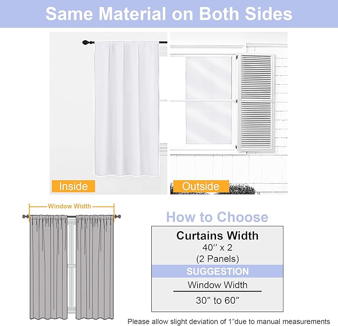 Simplebrand Ava Pure White Curtains for Bedroom 54 Inches Long 2 Panels Set, Light Filtering Window Treatment, Short Curtain Drapes, Soft Touching Casual Rod Pocket Privacy Curtains, W40 x L54 Inch