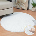 ORINOVA White Faux Fur Round Rug 4ft Fluffy Rabbit Fur Rug Machine Washable Circle Area Rugs for Living Room Bedroom Home Teen Room Nursery Décor