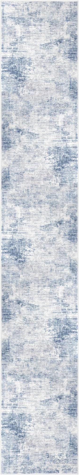 IOHOUZE Abstract Runner Rug 3x18 Ft Washable Runners for Hallways, Non Slip Kitchen Runner Printed Faux Wool Entryway Runner Indoor, Modern Abstract Floor Carpet for Hall Stair, Light Blue Grey