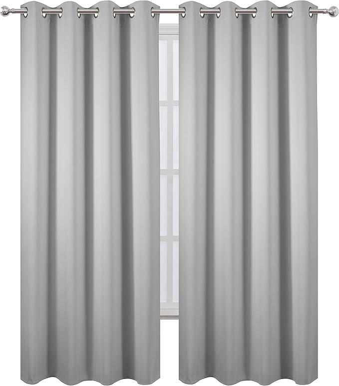 LEMOMO Blackout Curtains 52 x 108 inch/Light Grey Curtains Set of 2 Panels/Thermal Insulated Room Darkening Bedroom Curtains