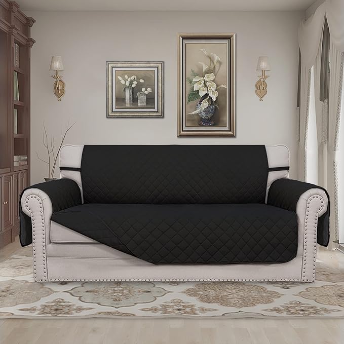 Easy-Going Sofa Slipcover Reversible Loveseat Sofa Cover Couch Cover for 2 Cushion Couch Furniture Protector with Elastic Straps for Pets Kids Dog Cat (Oversized Loveseat, Black/Black)