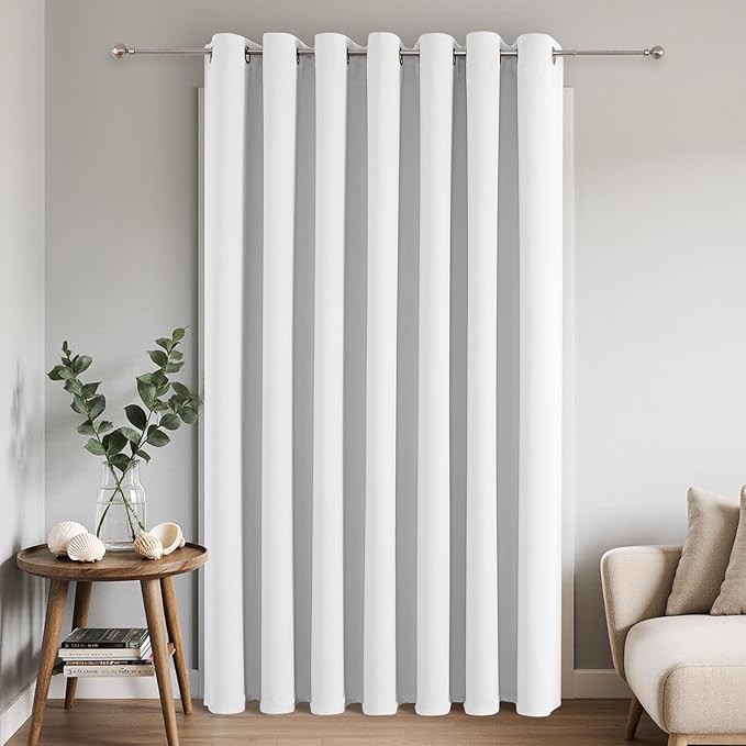 Joydeco Blackout Patio Sliding Door Curtains 108 Inches Long, Grommet Privacy Room Divider Curtains, Extra Wide Thermal Blackout Drapes for Bedroom Living Room (Pure White, 100Wx108L, 1 Panel)
