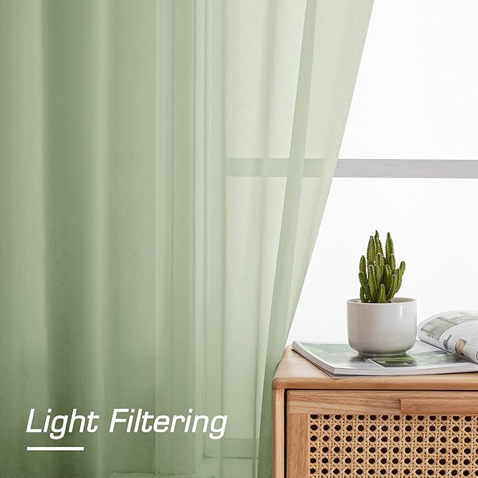 OWENIE Sheer Curtains 78 inches Long 2 Panels Set for Bedroom Living Room, Soft Solid Living Room Rod Pocket Light Filtering Curtains, 2 Pcs Each 42“ W x 78" L, Light Green