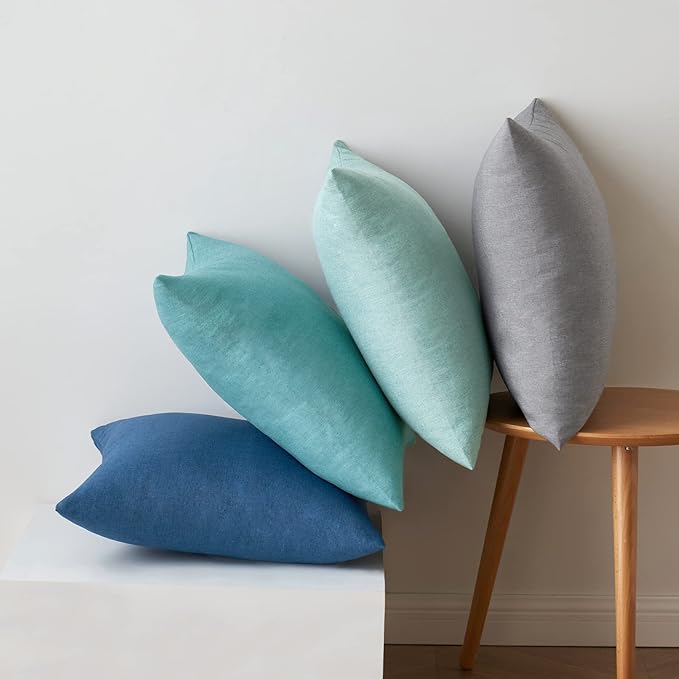 MIULEE Pack of 4 Decorative Outdoor Throw Pillow Covers Linen Waterproof Pillow Covers Farmhouse Cushion Cases for Patio Garden Tent Balcony Couch Sofa 16x16 inch Blue