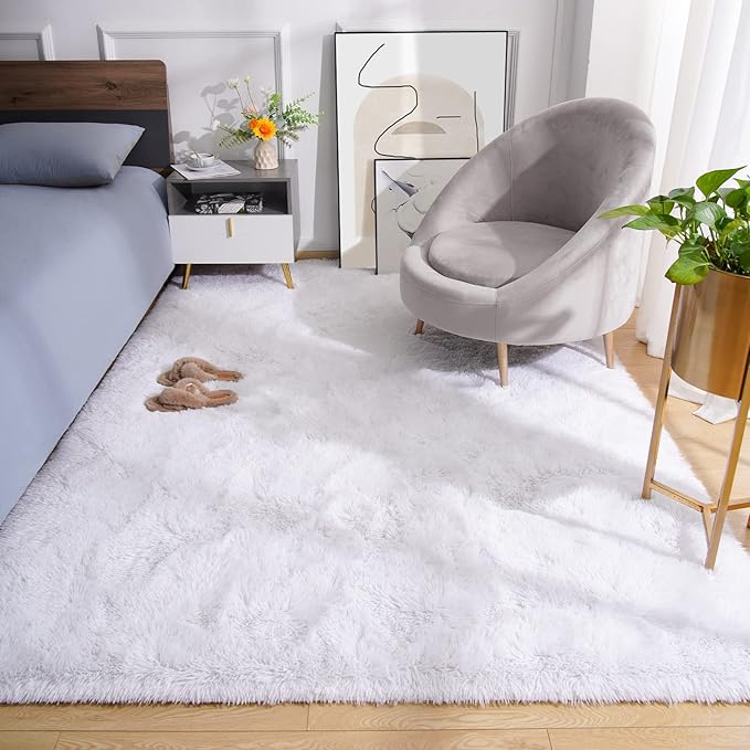 Amearea Premium Soft Fluffy Rug Modern Shag Carpet, 5' x 7', Fuzzy Plush Rugs for Living Room Bedroom Kids Room Home Decor, Nursery Non Slip Indoor Shaggy Carpets, White
