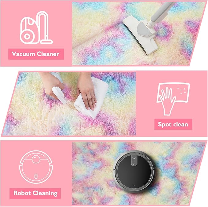 6x9 Fluffy Area Rug for Living Room,Shag Area Rugs for Bedroom,Soft Fuzzy Rug Non-Shedding Indoor Plush Carpet for Kids Bedroom Nursery Dorm Home Decor,Rainbow