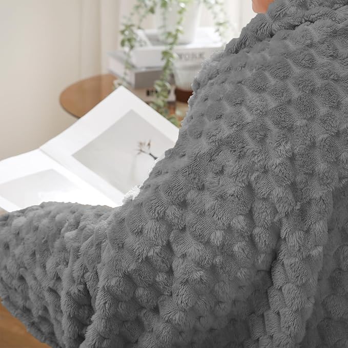 Puncuntex Grey Throw Blanket 108"×90" inches Fuzzy 3D Jacquard Decorative Flannel Fleece Super Soft Plush Cozy Blanket for Couch Sofa Chair Lightweight