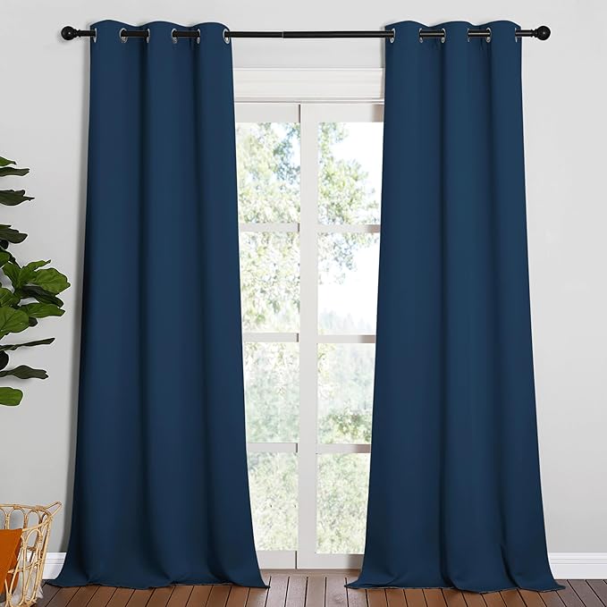 NICETOWN Patio Blackout Curtains - Glass Door Drapes, Privacy Panel for Bedroom, Living & Dining Room (Moroccan Blue, 42 x 95 Inches, 1 Pair)