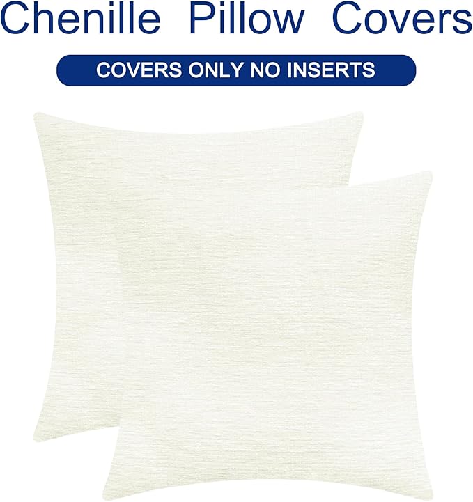 CaliTime Throw Pillow Covers Decorative 26 X 26 Inches Pack of 2 Cozy Chenille Cushion Cases for Couch Sofa Bed Living Room Home Cream