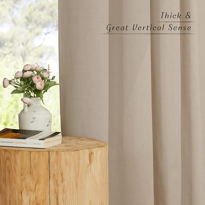 NICETOWN Linen 36 inch Curtains for Kitchen Window, Grommet Thick Flax Linen Taupe Small Window Treatments Privacy Assured with Light Filtering for Cafe/Kids Room, W42 x L36, 2 Panels