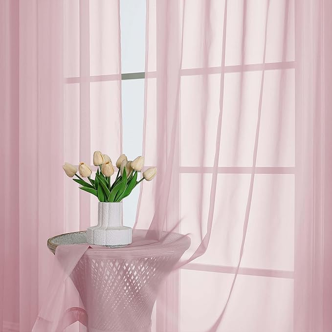 Chyhomenyc Extra Long Blush Pink Sheer Curtains 108 Inches Long 2 Panels, Light Filtering Curtains for Living Room, Soft Gentle Voile Rod Pocket Bedroom Window Drapes, 59Wx108L Inch, 9FT, 2PCS