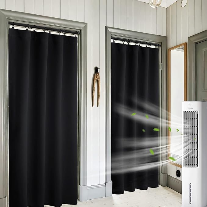 RYB HOME Blackout Curtains for Bedroom 102 inches Long, Privacy Thermal Insultaed Sunlignt Heat Blocking Drapes for Sliding Patio Door, Width 42 by Length 102, Black, 2 Panels Set