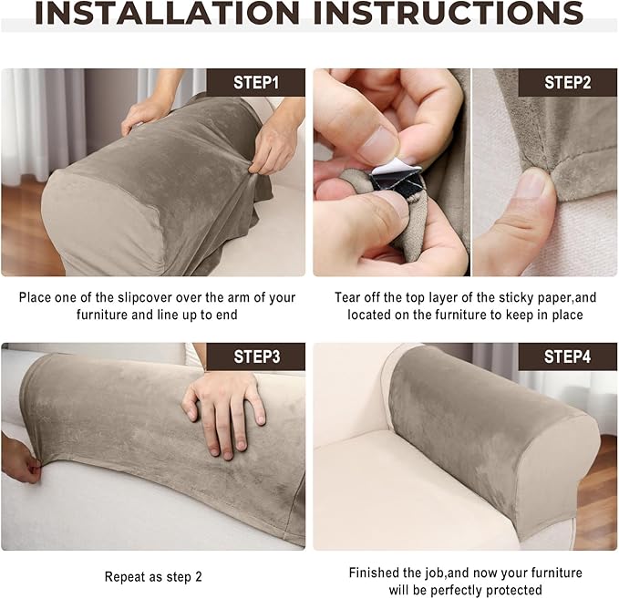 Couch Arm Covers 2 Pcs Sofa Armrest Covers Stretch Couch,Armrest Cover for Chairs Scratch-Resistant Sofa Arm Cover Armchair Slipcovers,Taupe
