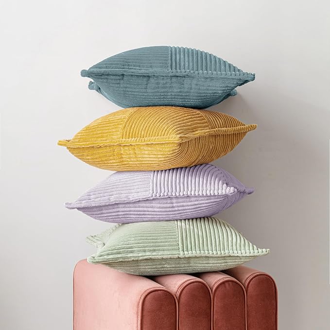 MIULEE Decorative Throw Pillow Covers for Couch Bed Livingroom 20x20 Inch Set of 2 Purple Boho Accent Throw Pllows Broadside Striped Patchwork Soft Corduroy Pillowcases