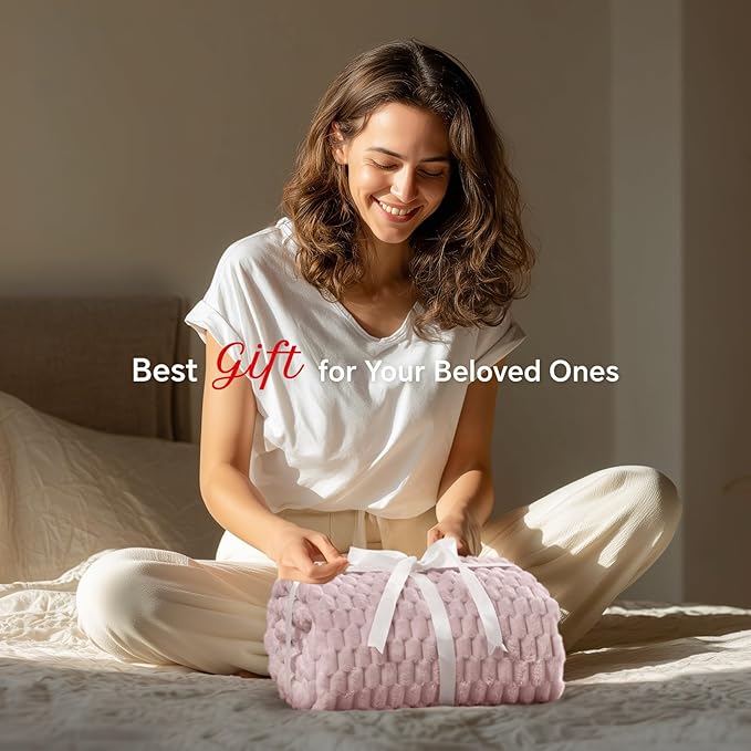 BEDELITE Fleece Throw Blanket for Couch & Bed - 3D Jacquard Decorative Lotus Pink Blanket, Super Soft and Cozy Warm Fuzzy Blanket All Seasons Suitable, 50x60Inches