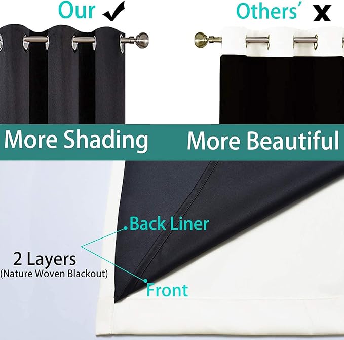 Yakamok 84 Inch Length 100% Blackout Curtains for Bedroom, 2 Thick Layers Thermal Insulated Grommet Total Blackout Drapes with Black Liner for Living Room (42Wx84L,Cream, 2 Panels)