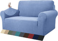 ZNSAYOTX 1 Piece Jacquard Couch Covers for 2 Cushion Couch High Stretch Loveseat Slipcover for Pets Dogs Anti Slip Love Seat Sofa Slipcover Furniture Protector (Medium, Light Blue)