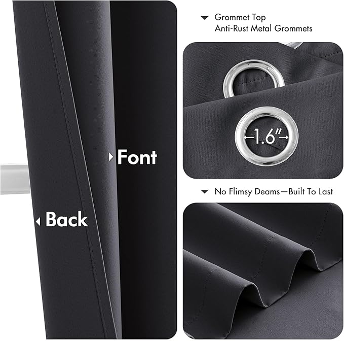 MIULEE Dark Grey Blackout Curtains for Bedroom Living Room 72 Inches Long 2 Panels, Thermal Insulated Room Darkening Drapes Solid Grommet Noise Reduction Light Blocking Window Curtains W40 x L72 Inch
