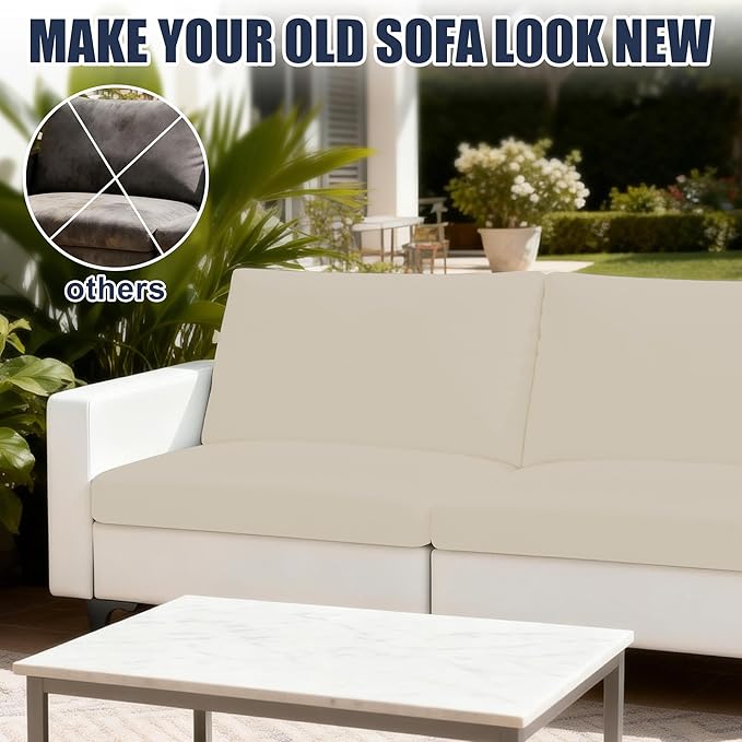 Patio Stretch Cushion Covers, Chair Cushion Covers& Sofa Replacement Slipcovers for Patio Furniture Cushion Covers, Washable Reusable Furniture Protector (4, Beige)