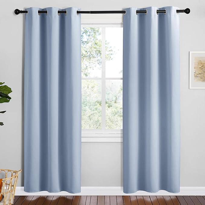 NICETOWN Vintage Blue Blackout Curtains 72 inches Length for Play Room, 2 Panels, 34" Wide, Thermal Insulated Decoration Drapes for Window