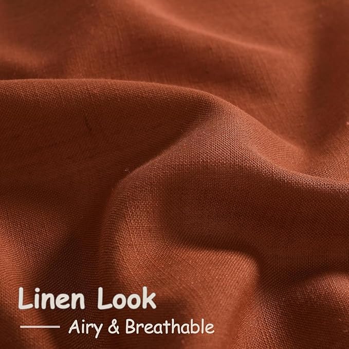 Nanspring Terracotta Linen Curtains 84 Inches Long 2 Panel Set Back Tab Boho Rustic Farmhouse Curtain for Living Room Semi Sheer Light Filtering Luxury Home Decor for Bedroom Dining Room 60x84