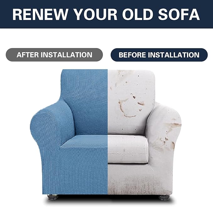 Cupuamon 2026 New Stretch Chair Sofa Slipcovers Couch Cover for 1 Seater Furniture Protector Sofa Covers with Elastic Bottom Jacquard Fabric Small Checks for Pets, Kids - Riverside