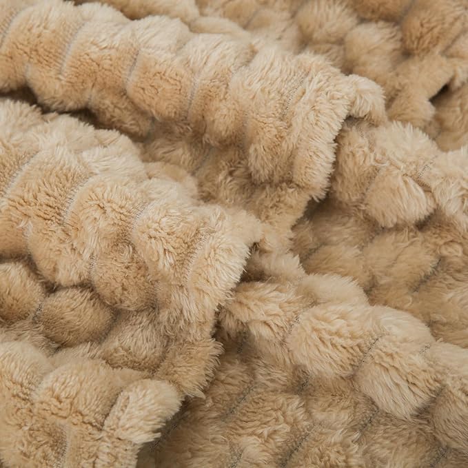 Puncuntex Beige Throw Blanket 108"×90" inches Fuzzy 3D Jacquard Decorative Flannel Fleece Super Soft Plush Cozy Blanket for Couch Sofa Chair Lightweight