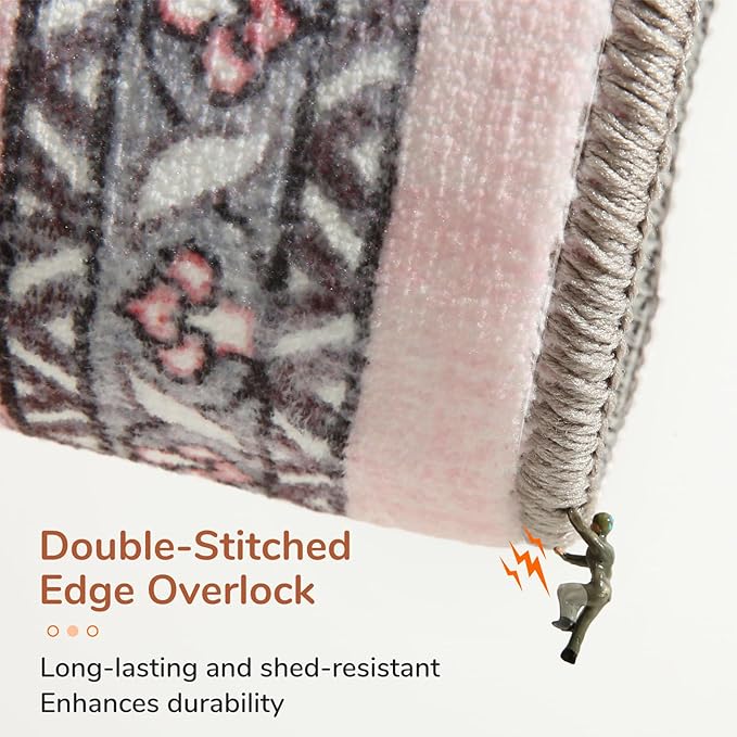 OPPODREAM Soft Area Rugs 4x6, Low-Pile Washable Rugs 4x6 with Non Slip Backing, Faux Cashmere 4 x 6 Throw Carpet, Pink & Cream