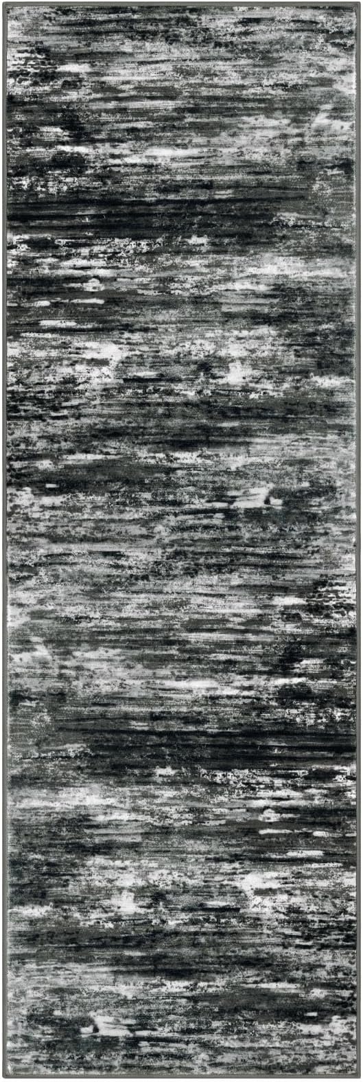 KOZYFLY 3x8 Ft Rug Modern Ombre Runner Rug for Hallway, Washable Kitchen Rugs Non-Slip Soft Striped Entryway Rug, Print Black Grey Abstract Carpet for Laundry Nursery