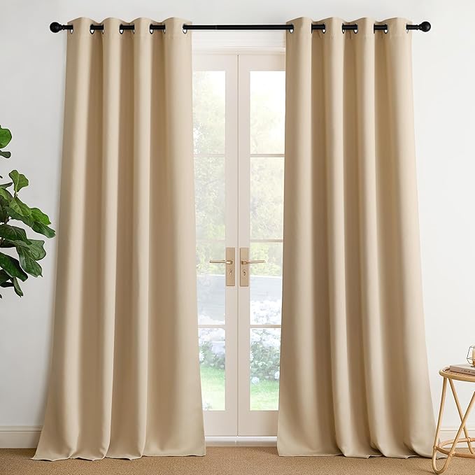 NICETOWN Room Darkening Draperies Curtains Panels, 2 Panels Biscotti Beige W52 x L90