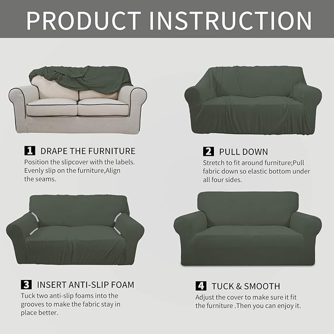 Easy-Going Stretch Oversized Sofa Slipcover 1-Piece Sofa Cover Furniture Protector Couch Soft with Elastic Bottom for Kids, Polyester Spandex Jacquard Fabric Small Checks Olive Green