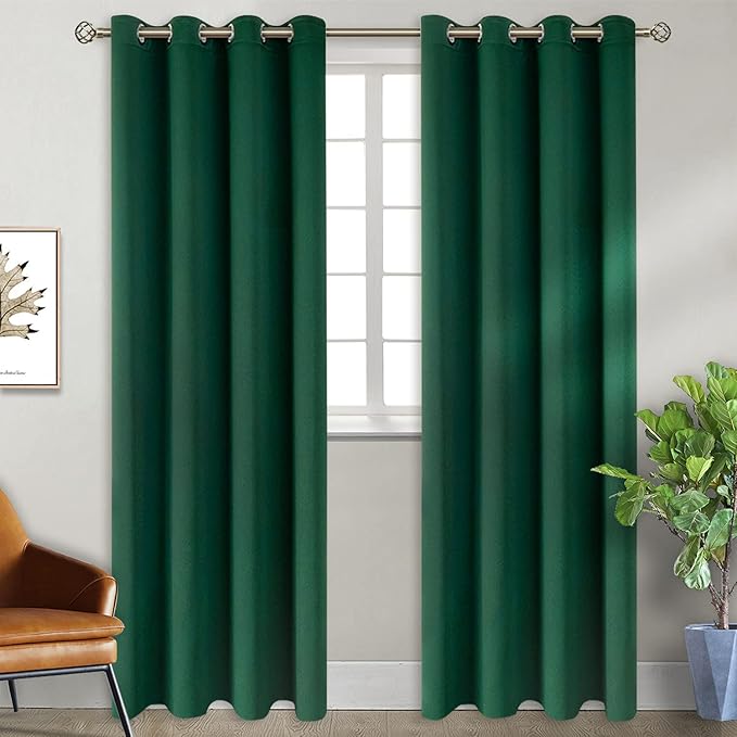 BGment Green Blackout Curtains 96 Inches Long, Grommet Thermal Insulated Room Darkening Curtains for Bedroom, Set of 2 Panels, Each 55 x 96 Inch