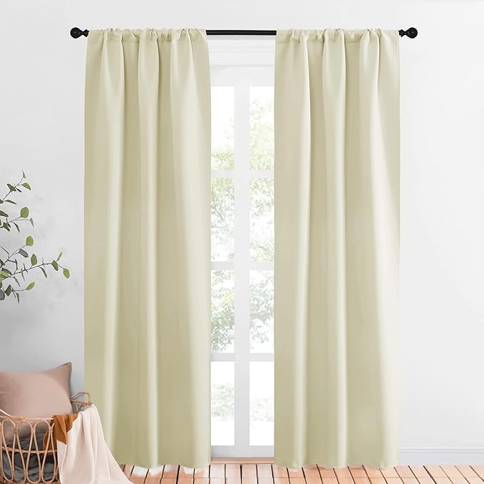 NICETOWN Room Darkening Curtains for Bedroom - Home Decoration Privacy Protection Thermal Insulated Solid Drapes/Draperies for Sliding Glass Door (Beige, Set of 2, 34 x 84 inches)