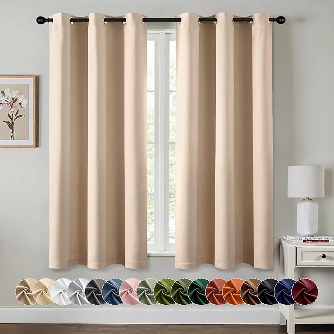 MIULEE Beige Blackout Curtains - Bedroom Window Treatment Curtains Thermal Insulated Room Darkening Drapes for Living Room Kitchen Grommet Top Light Blocking Drapery, 40 x 45 Inches Long, 2 Panels