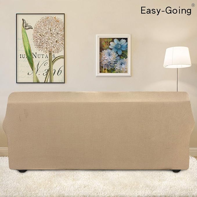 Easy-Going Stretch Sofa Slipcover 1-Piece Sofa Cover Furniture Protector Couch Soft with Elastic Bottom for Kids, Polyester Spandex Jacquard Fabric Small Checks (Sofa, Sand)