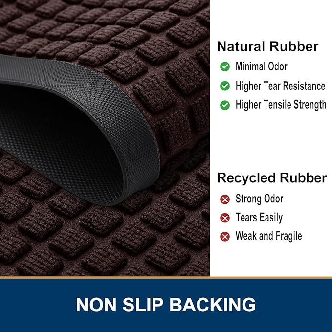 Smiry Front Door Mat Outside Entrance, Heavy Duty Natural Rubber Doormat, Non Slip, Trap Dirt and Moisture, Easy Clean, Low Profile Welcome Floor Mats for Indoor Outdoor Entry, 70x46.5 Inch, Brown