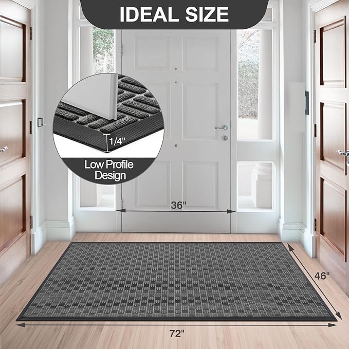 Mibao Front Door Mat, Heavy Duty Durable Welcome Mat for Outdoor Indoor, Dirt Trapper Waterproof Super Absorbent Door Mat for Entryway Outside Patio Porch, 73" x 46", Gray