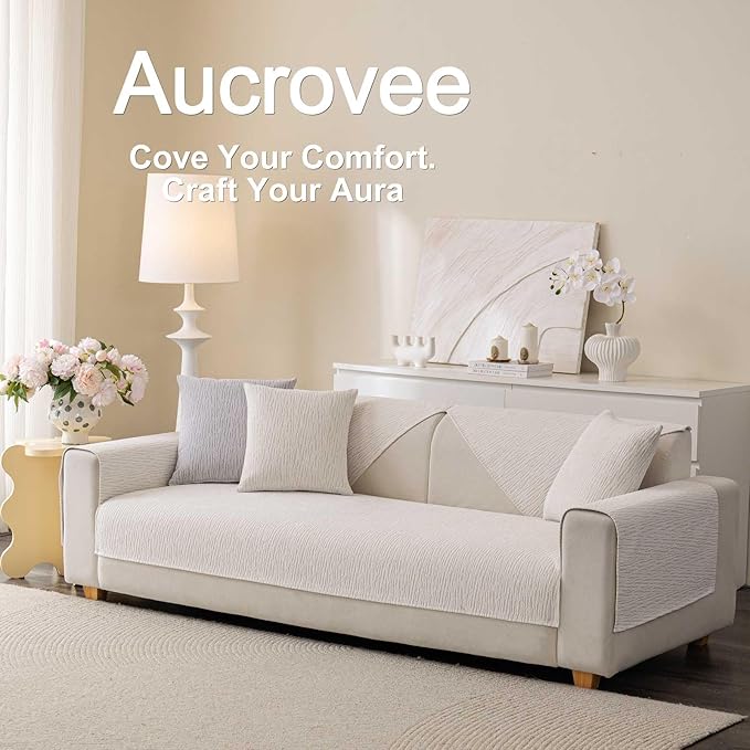 Soft Waterproof Chenille Cover Washable, Non Slip Sectional Sofa Covers for 3 Cushion Couch Sofa L Sharped Sofa Slipcover for Pets, Furniture Protector (1 PCS 36"x94" White)