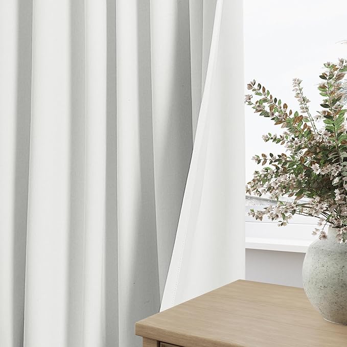 Guken 100% Blackout Linen Curtains 110 Inch Wide by 52 Inch 2 Panels Set for Living Room Bedroom Back Tab Thermal Insulated Black Out Linen Drapes Room Darkening Window Curtains