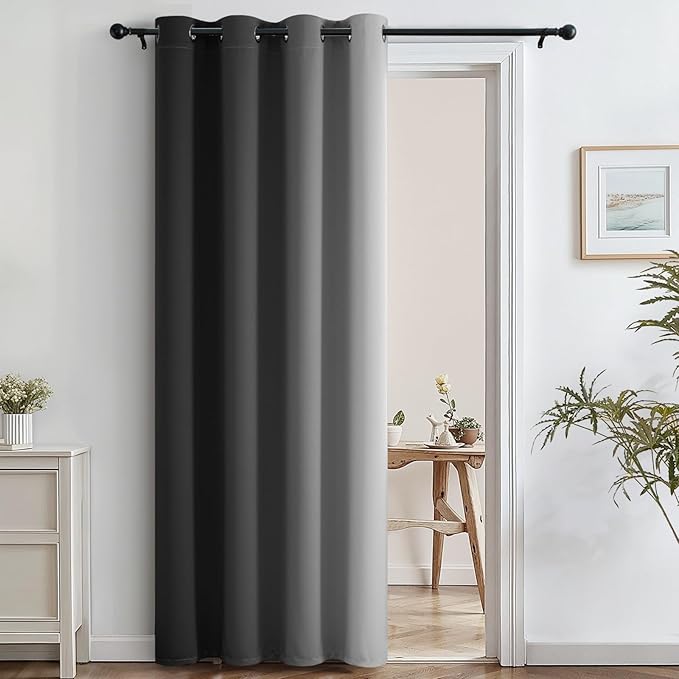 SimpleHome Ombre Room Darkening Curtains 84 inches Length for Bedroom,Grommet Gradient Light Blocking Black to White Gradient Window Curtain for Living Room,1 Panel, 52x84 inches