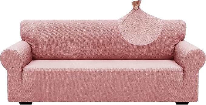 ZNSAYOTX 1 Piece Jacquard Couch Covers for 3 Cushion Couch Living Room High Stretch Sofa Cover Pets Dogs Friendly Anti Slip Thickened Slipcovers Furniture Protector (Large,New Pattern,Rose)