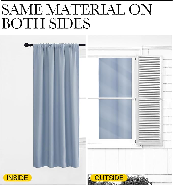 NICETOWN Blackout Curtains for Living Curtains, Vintage Blue, 1 Pair, 34-inch W x 84-inch L, Home Decorations Thermal Insulated Solid Pole Top Blackout Drapes for Living Room