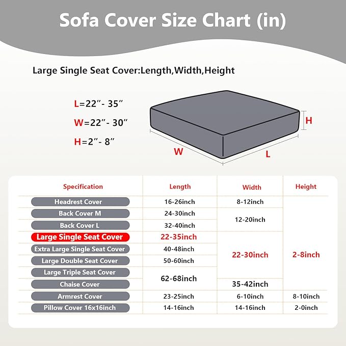 Couch Cushion Covers for Sofa Couch Covers Wear-Resistant Universal Sofa Cover Washable Stretch for Sectional Slipcovers (Texture-Light Gray,Large Single Seat Cover)