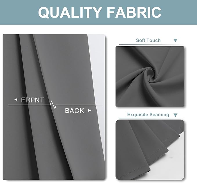 ChrisDowa Blackout Curtains 45 inches Long for Bedroom - 2 Panels Set Grommet Thermal Insulated Room Darkening Curtains for Living Room (Grey, 52 x 45 Inch)