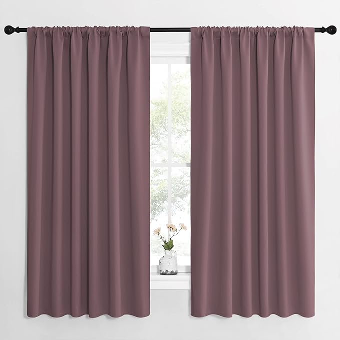NICETOWN Blackout Curtains for Bedroom, Home Decorations Thermal Insulated Solid Rod Pocket Blackout Drapes for Cafe (Dry Rose, One Pair, 62 x 63-inch)