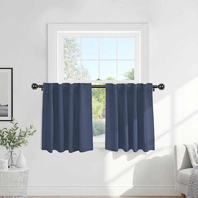 Pony Dance Blackout Curtain Panels for Kitchen, Cafe Curtains for Bathroom, Room Darkening Blackout Draperies Window Treatment Tiers, 34x30 Inch, Blue Haze, 2 Panels