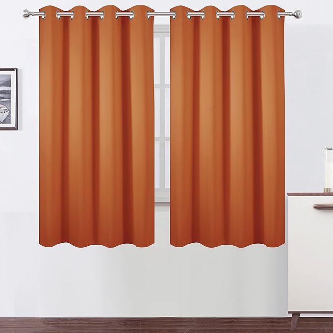 LEMOMO Orange Blackout Curtains 52 x 63 Inch Length/Set of 2 Curtain Panels/Thermal Insulated Room Darkening Blackout Curtains for Bedroom