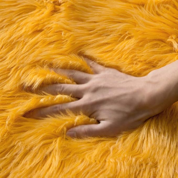 MIULEE Luxury Super Soft Fluffy Area Rug Faux Fur Rectangle Rug Decorative Plush Shaggy Carpet for Bedside Sofa Floor Nursery Fall Decor 2 x 3 Feet, Orange Yellow