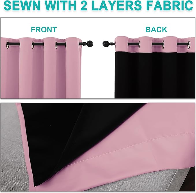 NICETOWN Crystal Pink Full Shade Curtain Panels, Pair of Energy Smart & Noise Blocking Out Blackout Drapes for Dining Room Window, Thermal Insulated Guest Room Lined Window Dressing(62 x 72 inch)